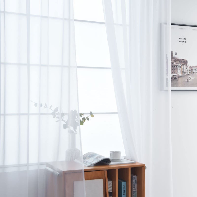 SpaceDresser Basic Rod Pocket Sheer Voile Window Curtain Panels White 1 Pair 2 Panels 52 Width 63 Inch Long for Kitchen Bedroom Children Living Room Yard(White,52 W x 63 L) - Image 4